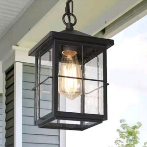 Bioeasdera Seeded Glass Outdoor Black Hanging Farmhouse LNC Pendant Light